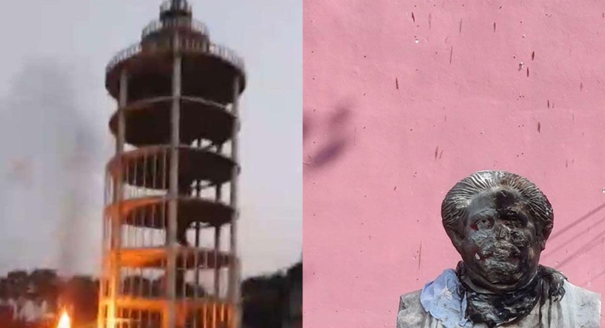 ঝিনাইদহে বঙ্গবন্ধু টাওয়ার ও শেখ মুজিবের ম্যুরালে ভা’ঙচু’র-অগ্নি’সংযো’গ