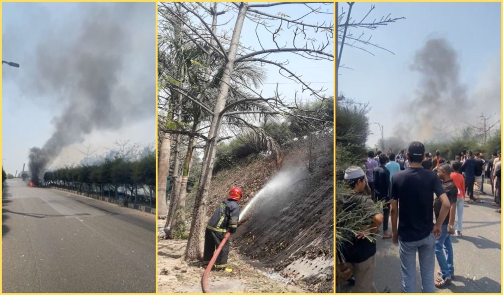 হাতিরঝিলে চলন্ত গাড়িতে আগুন, দীর্ঘ যানজট 3 hatijhil 1741086220 হাতিরঝিলে চলন্ত গাড়িতে আগুন, দীর্ঘ যানজট