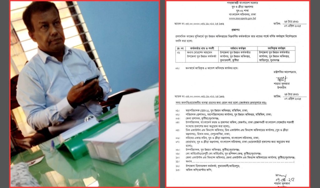 Kushtia 1744211397 নারী উদ্যোক্তাকে ‘অনৈতিক’ প্রস্তাবের অভিযোগ, যুব উন্নয়ন কর্মকর্তা মোরশেদকে বদলি