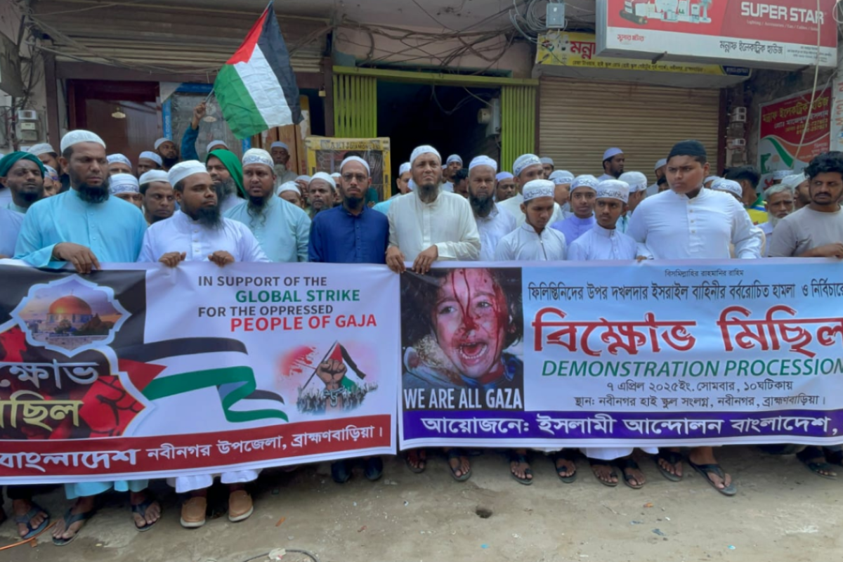 নবীনগরে ইসরায়েলি বর্বরতার প্রতিবাদে  বিক্ষোভ মিছিল ও প্রতিবাদ সমাবেশ