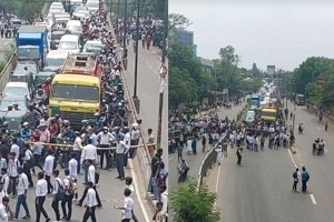 ছয় দফা দাবিতে পলিটেকনিক শিক্ষার্থীদের রাজধানীর সাতরাস্তায় সড়ক অবরোধ