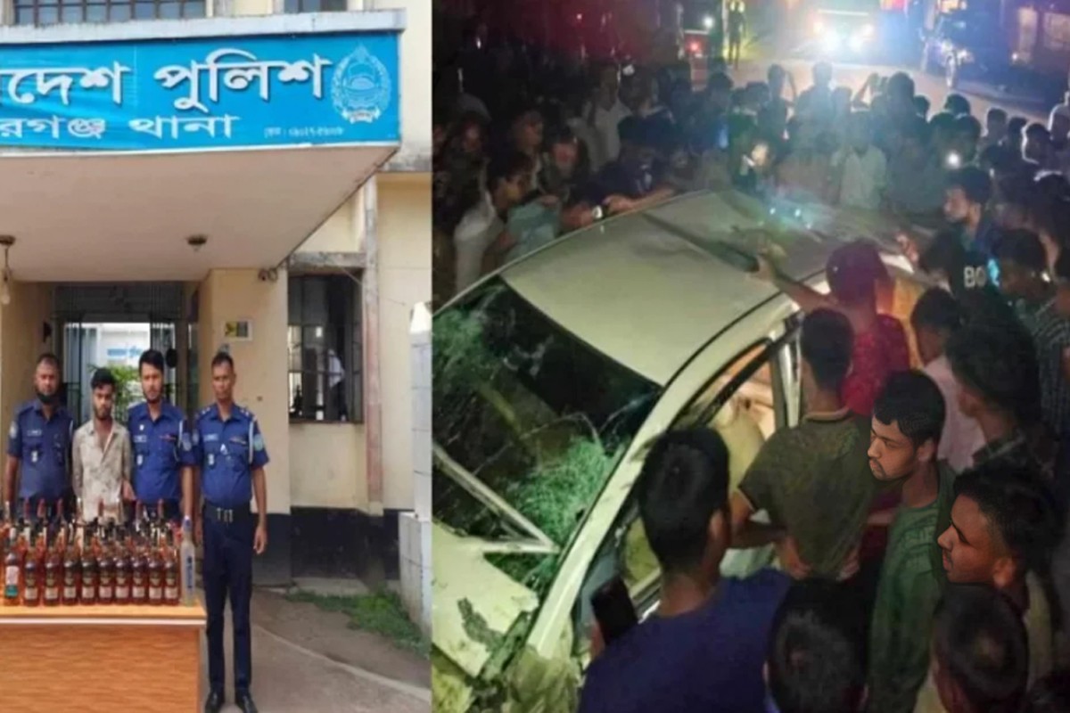 দুর্ঘটনাকবলিত প্রাইভেটকার থেকে মদ লুট