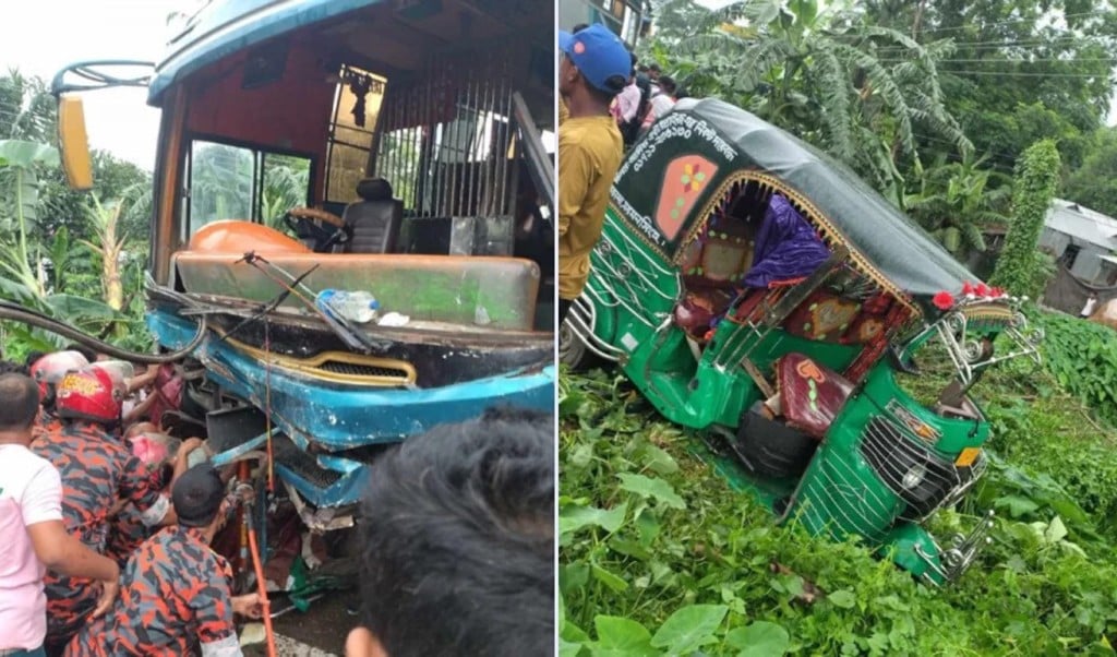 দূর্ঘটনাা 1750582550 নিয়ন্ত্রণ হারানো বাসে ৪ গাড়ির ধাক্কা, নিহত ৩