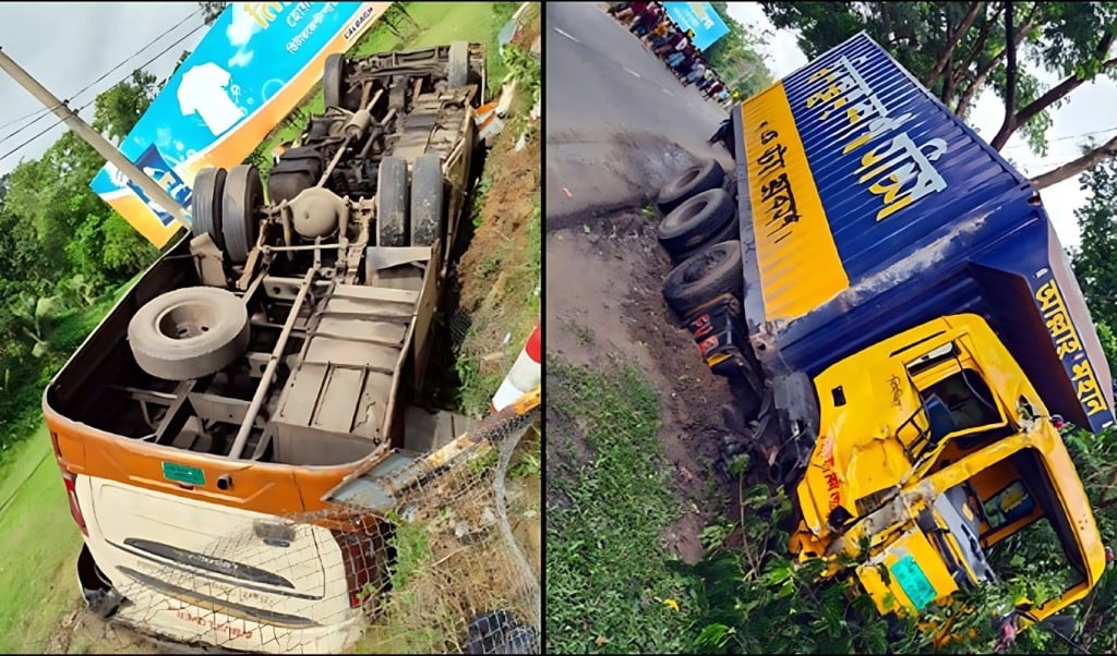 বাস কাভার্ডভ্যানের সংঘর্ষে বাবা ছেলেসহ নিহত ৩ আহত ১০ 1750051080 বাস-কাভার্ডভ্যানের সংঘর্ষে বাবা-ছেলেসহ নিহত ৩, আহত ১০