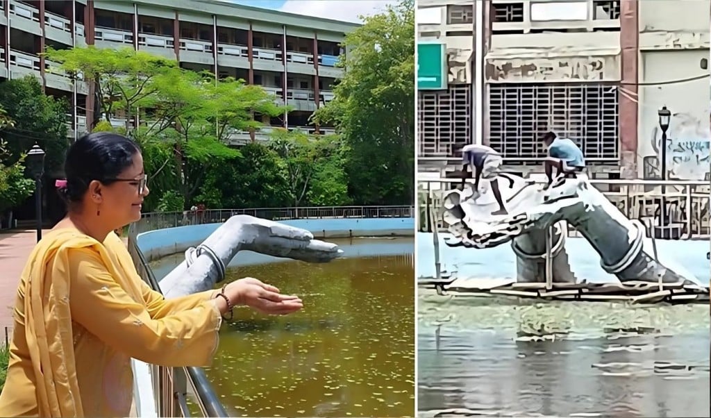 ভেঙে ফেলা হলো কাজী নজরুল বিশ্ববিদ্যালয়ের ‘অঞ্জলি লহ মোর ভাস্কর্য 1750308793 ভেঙে ফেলা হলো কাজী নজরুল বিশ্ববিদ্যালয়ের ‘অঞ্জলি লহ মোর’ ভাস্কর্য