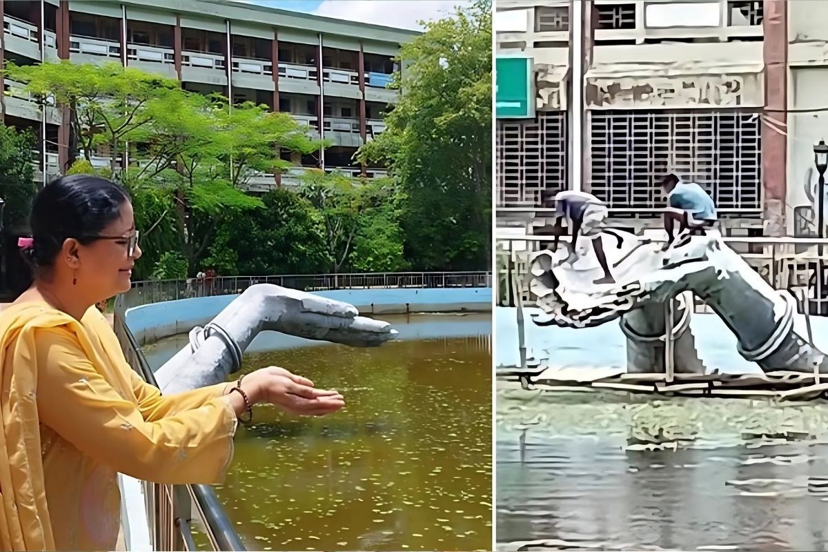 ভেঙে ফেলা হলো কাজী নজরুল বিশ্ববিদ্যালয়ের ‘অঞ্জলি লহ মোর’ ভাস্কর্য