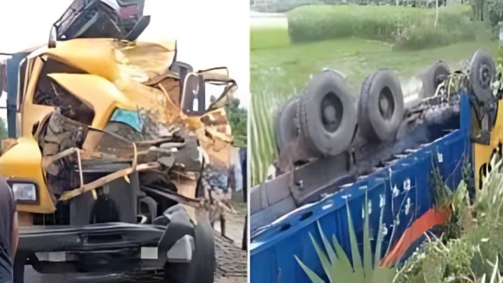 দূর্ঘটনা 1753510411 দুই ট্রাকের মুখোমুখি সংঘর্ষে হেলপার নিহত