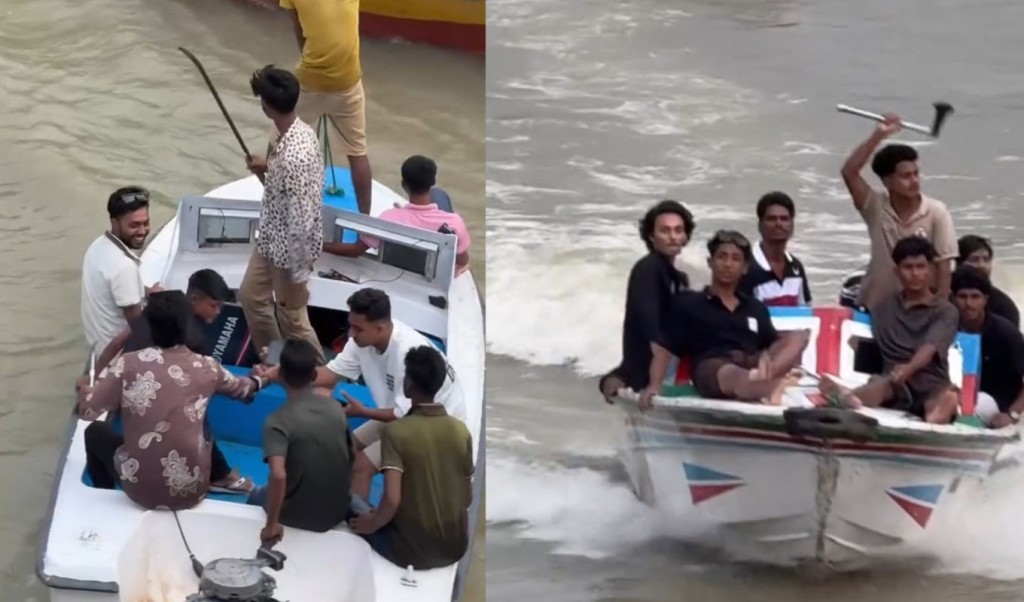 কুমার নদে স্পিডবোটে কিশোর-তরুণদের দেশীয় অস্ত্রের মহড়া 3 কুমার নদে স্পিডবোটে কিশোর তরুণদের দেশীয় অস্ত্রের মহড়া 1758193100 কুমার নদে স্পিডবোটে কিশোর-তরুণদের দেশীয় অস্ত্রের মহড়া