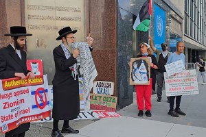 ফিলিস্তিনের পক্ষে জাতিসংঘের সামনে ইহুদিদের অবস্থান