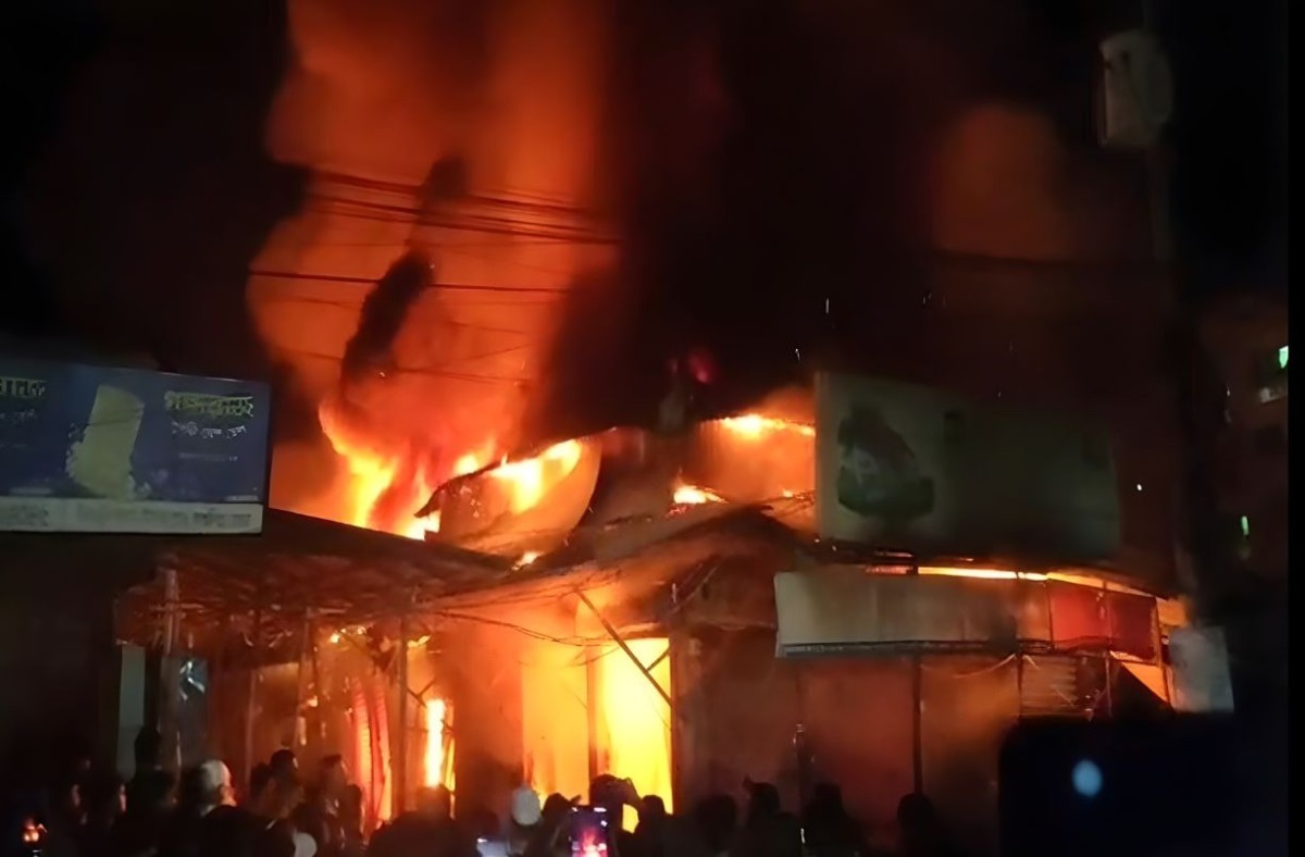 গভীর রাতে জিরানী মার্কেটে আগুনে পুড়লো ১০ দোকান