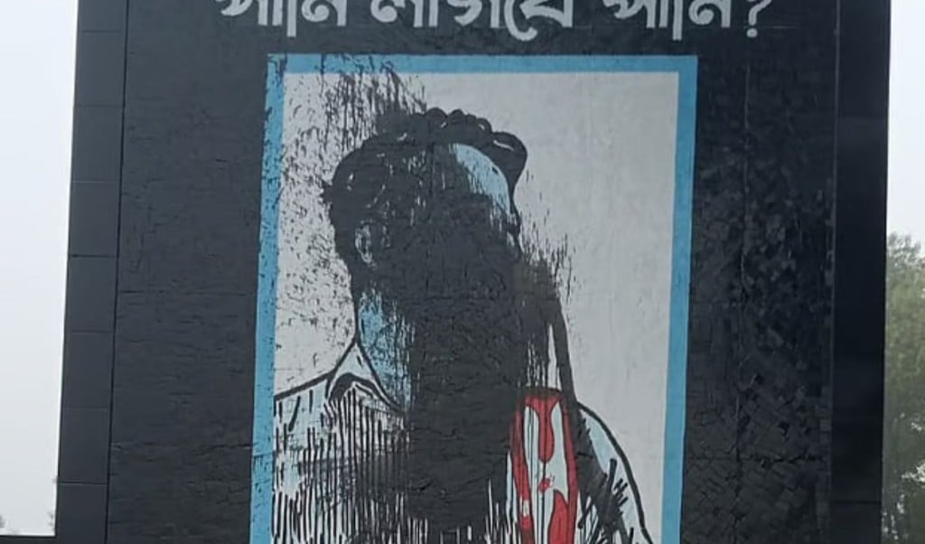 Ink Thrown on Memorial Mural of Martyred Mugdha in Brahmanbaria 1764060314 ব্রাহ্মণবাড়িয়ায় শহীদ মুগ্ধর ম্যুরালে কালি নিক্ষেপ