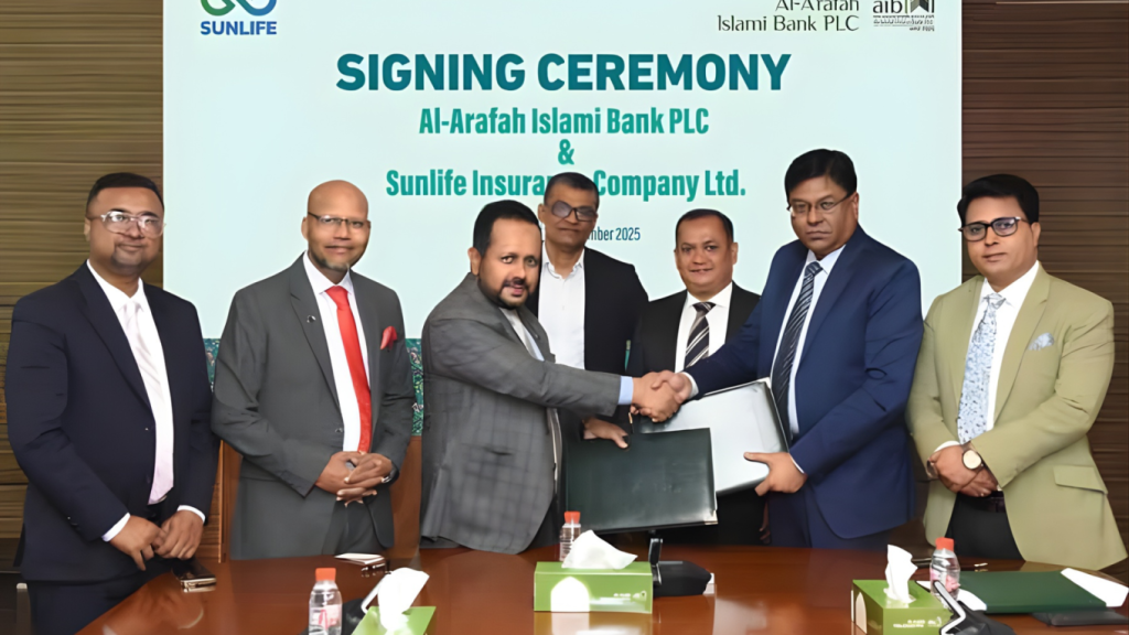 আল আরাফাহ ইসলামী ব্যাংক এবং সানলাইফ ইনস্যুরেন্সের যুগান্তকারী অংশীদারিত্ব 1764215311 আল-আরাফাহ ইসলামী ব্যাংক এবং সানলাইফ ইনস্যুরেন্সের সহযোগিতায় আর্থিক সেবায় নতুন বিপ্লব