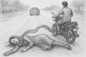 বন্ধুর বাইকের চাকায় ওড়না পেঁচিয়ে তরুণীর মৃত্যু