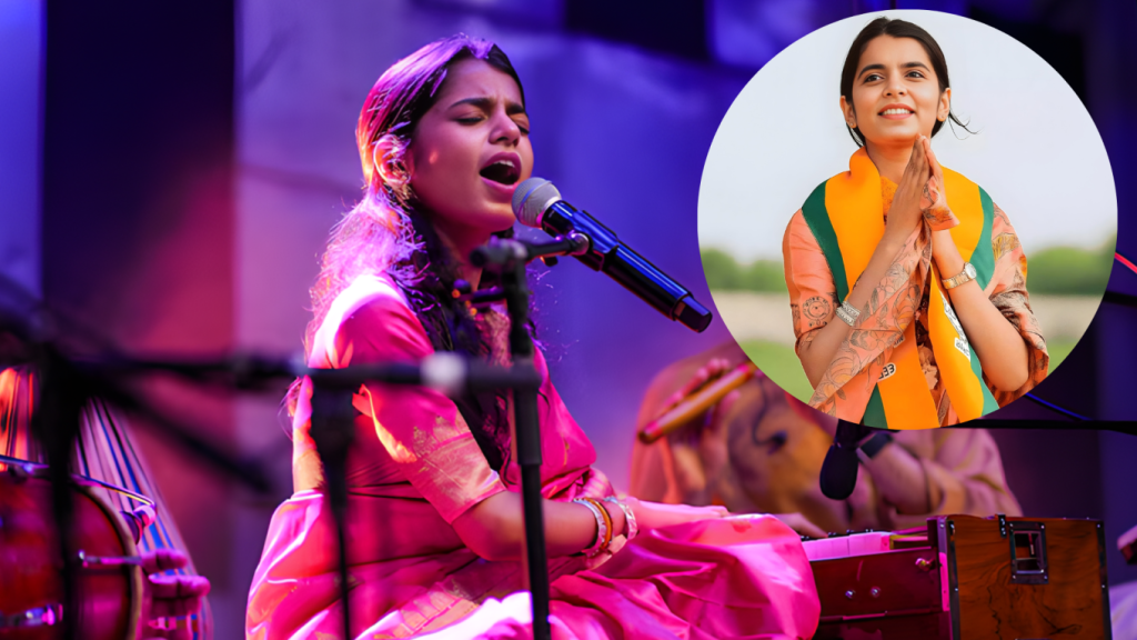 মঞ্চ থেকে রাজনৈতিক ময়দান 1763353765 মঞ্চ থেকে রাজনৈতিক ময়দান—মৈথিলী ঠাকুরের গল্প যেন সিনেমাকেও হার মানায়