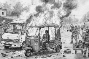 মাইক্রোবাসের ধাক্কায় সিএনজিতে আগুন, এক যাত্রী নিহত