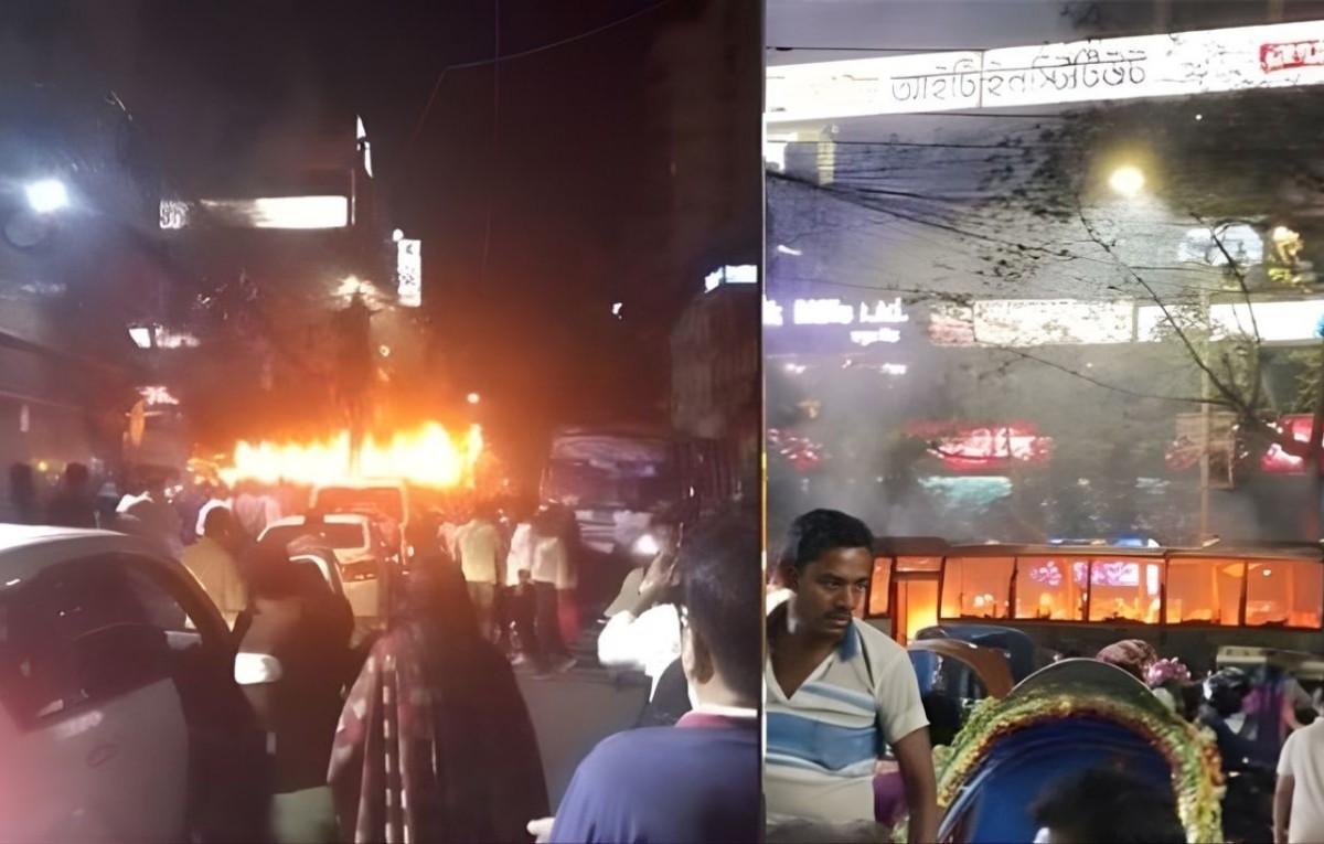 রাজধানীতে একাধিক স্থানে ককটেল বিস্ফোরণ ও বাসে আগুন
