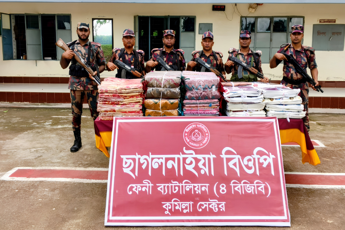 ফেনী সীমান্তে বিজিবির বিশেষ অভিযান: ৪১ লাখ টাকার ভারতীয় শাড়ি জব্দ