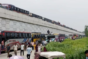 যমুনা সেতু পশ্চিমে ভয়াবহ যানজট