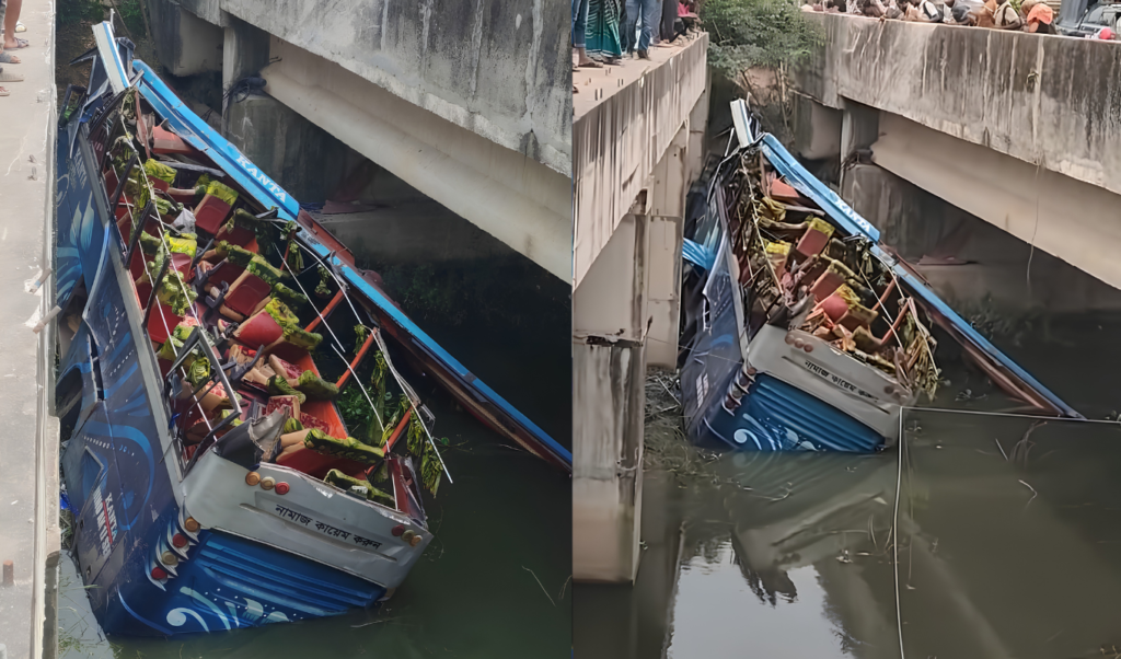 ঢাকা আরিচা মহাসড়কে সেলফি পরিবহনের বাস খালে নিহত ১ ঢাকা-আরিচা মহাসড়কে সেলফি পরিবহনের বাস খালে, নিহত ১