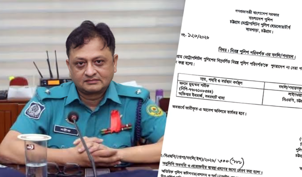 যোগদানের মাত্র ১৭ দিনের মাথায় চট্টগ্রামের সদরঘাট থানার ওসি প্রত্যাহার 3 যোগদানের মাত্র ১৭ দিনের মাথায় চট্টগ্রামের সদরঘাট থানার ওসি প্রত্যাহার যোগদানের মাত্র ১৭ দিনের মাথায় চট্টগ্রামের সদরঘাট থানার ওসি প্রত্যাহার