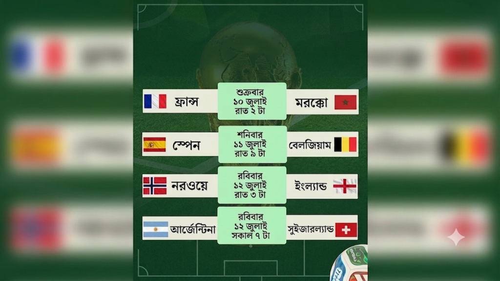 ৪৮ দেশের বিশ্বকাপে বাকি মাত্র ৮ দেখে নিন কোয়ার্টার ফাইনালের সূচি 1 ৪৮ দেশের বিশ্বকাপে বাকি মাত্র ৮: দেখে নিন কোয়ার্টার ফাইনালের সূচি