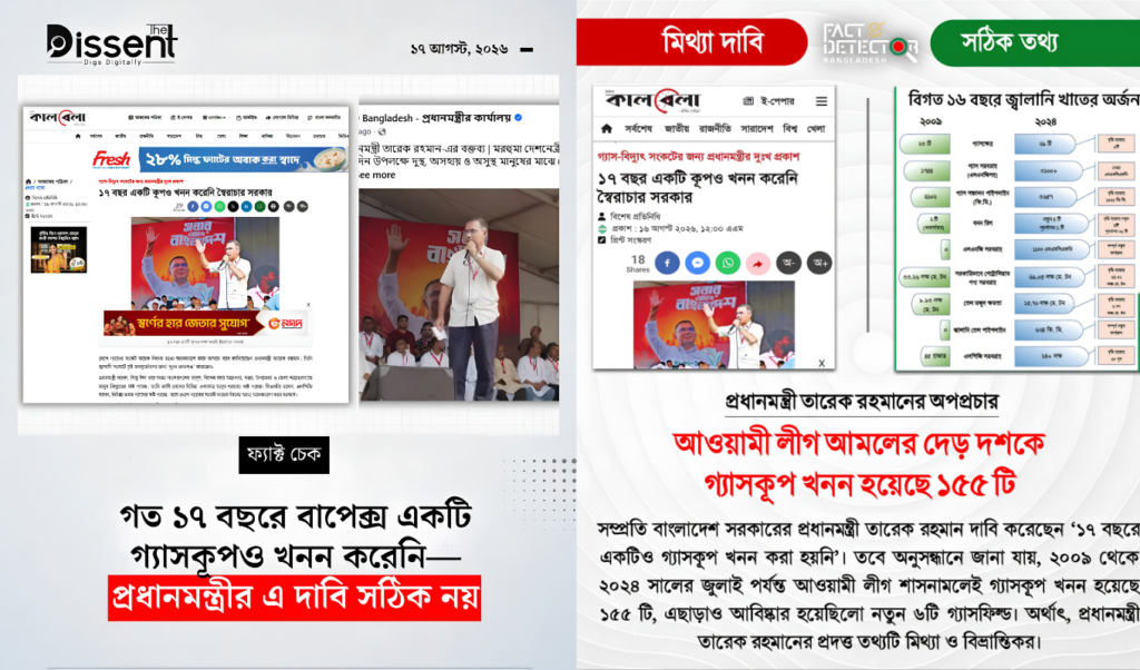 তারেক রহমানের ‘আওয়ামী আমলে গ্যাসকূপ খনন হয়নি দাবি সঠিক নয় বলছে দুই ফ্যাক্টচেক সংস্থা তারেক রহমানের ‘আওয়ামী আমলে গ্যাসকূপ খনন হয়নি’ দাবি সঠিক নয়, বলছে দুই ফ্যাক্টচেক সংস্থা