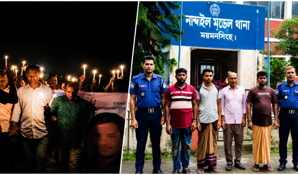 নান্দাইলে ঝটিকা মিছিল ও মোমবাতি প্রজ্বলন আওয়ামী লীগের ৪ নেতা গ্রেফতার নান্দাইলে ঝটিকা মিছিল ও মোমবাতি প্রজ্বলন: আওয়ামী লীগের ৪ নেতা গ্রেফতার