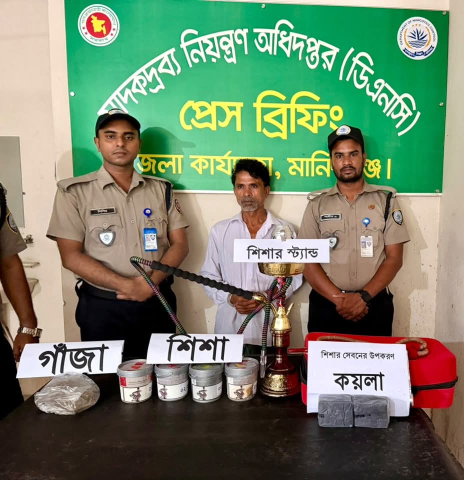 মানিকগঞ্জে শিশা ও গাঁজাসহ গ্রেপ্তার ৪৫ বছর বয়সী ব্যক্তি